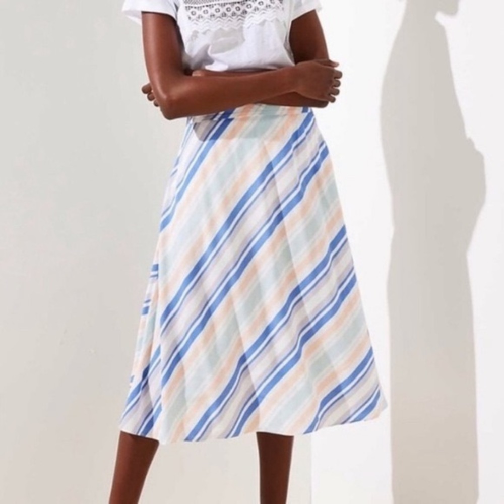 Loft Striped Midi Skirt